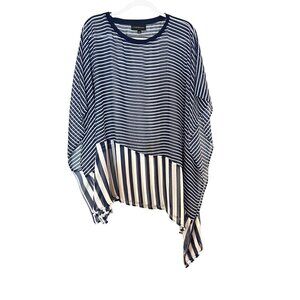Lane Bryant Womens Top Tunic Sheer Blouse Size18 20 Navy Blue White Stripe
